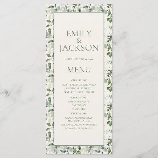 Menu de mariage crème aux feuilles vertes de sauge (Devant)