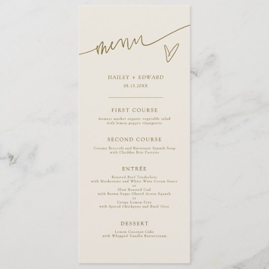 Menu de mariage crème écriture moderne (Devant)