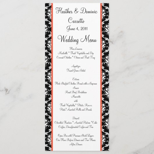 Menu de mariage damassé de monogramme de papaye (Dos)