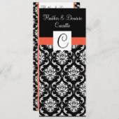 Menu de mariage damassé de monogramme de papaye (Devant / Derrière)