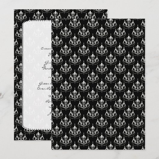 Menu de mariage damassé lustre noir (Devant / Derrière)