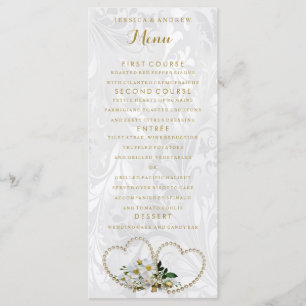 Menu de mariage damassé Pearl Hearts & Flowers
