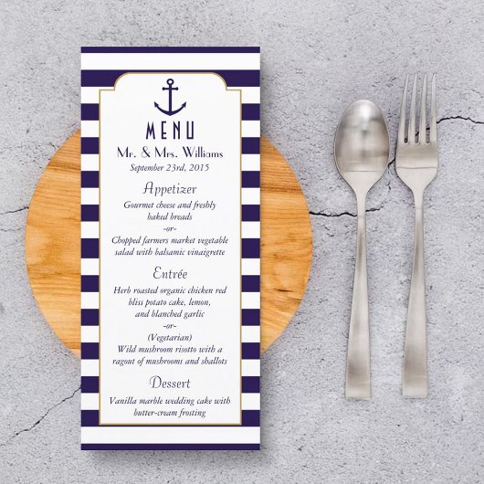 Menu de Mariage d'Ancre de la marine nautique et d