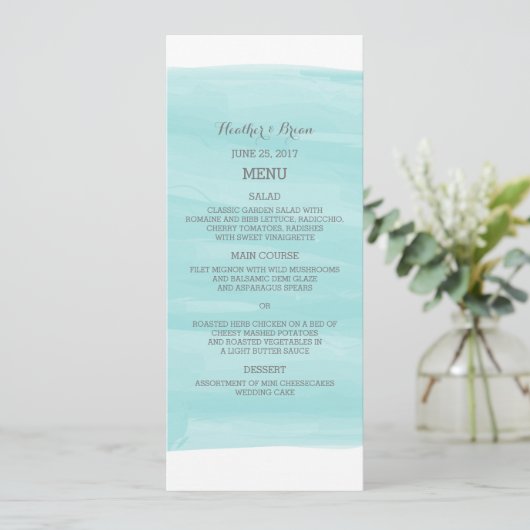 Menu de mariage d'aquarelle de turquoise (Debout devant)