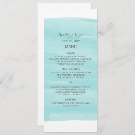 Menu de mariage d'aquarelle de turquoise (Devant / Derrière)
