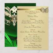 Menu de mariage de bijou de vert de mascarade d'or (Devant / Derrière)