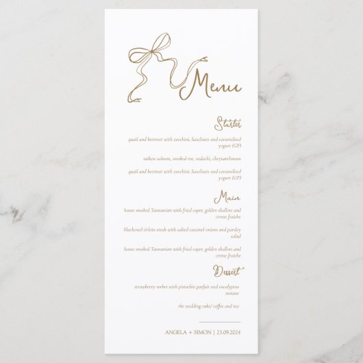 Menu de Mariage de Bow Gold à main blanche (Devant)