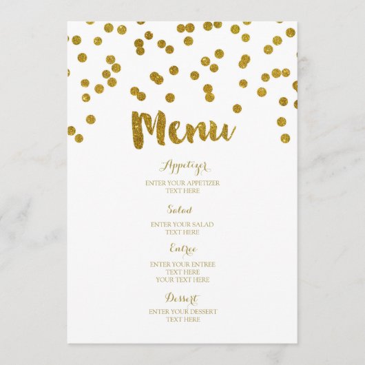 Menu de mariage de confettis d'or (Devant)