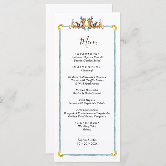 Menu de mariage de design italien  (Devant / Derrière)