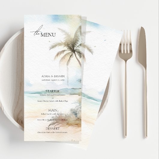 Menu de mariage de destination au palmier tropical