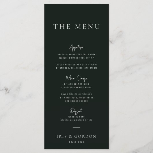 Menu de mariage de destination verte de verdure tr (Devant)