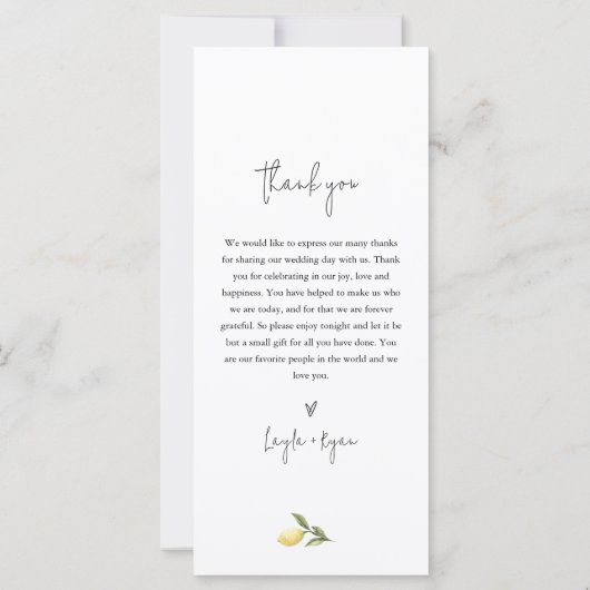 Menu de mariage de dîner CITRON Citron (Dos)