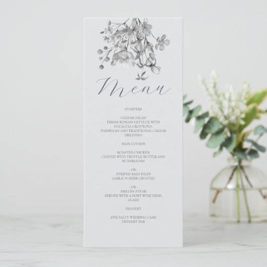 Menu de Mariage de fleurs bleu foncé (Debout devant)