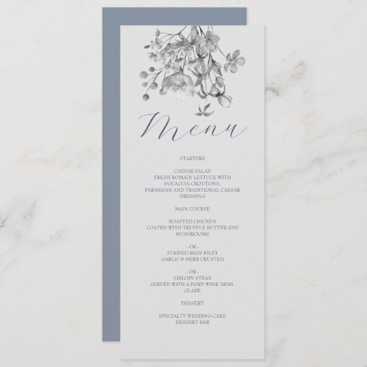 Menu de Mariage de fleurs bleu foncé (Devant / Derrière)