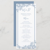 Menu de Mariage de fleurs bleu foncé (Devant / Derrière)