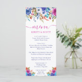 Menu de mariage de fleurs d'été aquarelle Boho (Debout devant)
