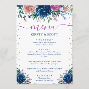Menu de mariage de fleurs d'été aquarelle Boho