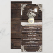 Menu de mariage de grange en bois rustique, dentel (Devant / Derrière)