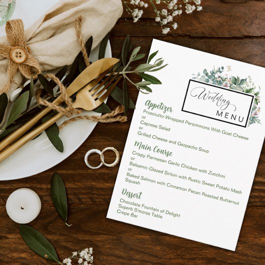 Menu de mariage de jardin 4,5 po x 6,25 po