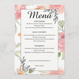Menu de mariage de jardin de printemps pêche douce