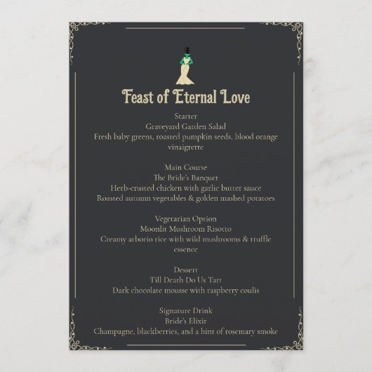Menu de mariage de la mariée de Frankenstein | Got (Devant)