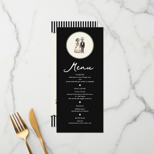 Menu de mariage de la mariée squelette de dessin a (Devant/Arrière en situation)