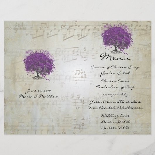 Menu de mariage de l'arbre à feuilles de cœur pour (Devant)