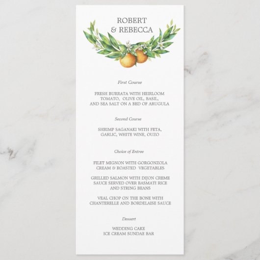 Menu de mariage de L'Orangerie (Devant)