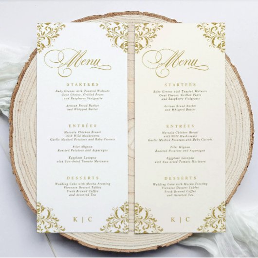 Menu de mariage de luxe en or élégant