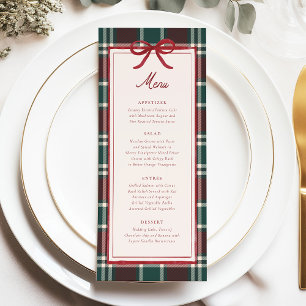 Menu de mariage de Noël à carreaux Tartan des Fê