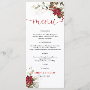 Menu de mariage de Noël à fleurs rouges