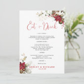 Menu de mariage de Noël à fleurs rouges (Debout devant)