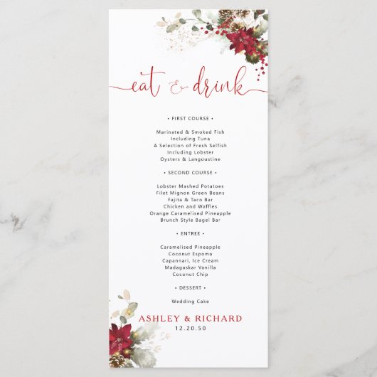 Menu de mariage de Noël à fleurs rouges (Devant)