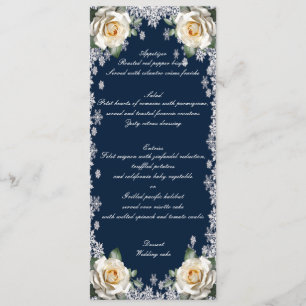 Menu de mariage de Noël à flocons de neige et rose