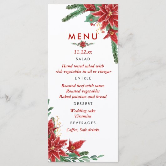 Menu de mariage de Noël au poinsettia rouge (Devant)