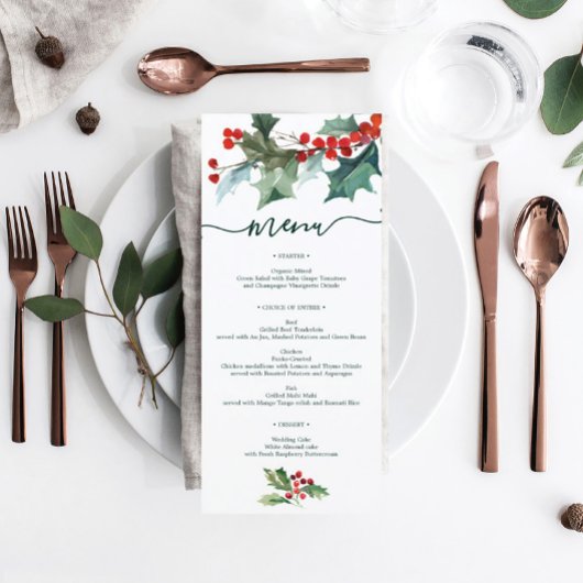 Menu de mariage de Noël Holly Fête prénuptiale