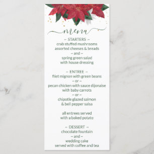 Menu de mariage de Noël vert élégant Poinsettia