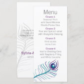 Menu de Mariage de paon bleu turquoise (Devant / Derrière)