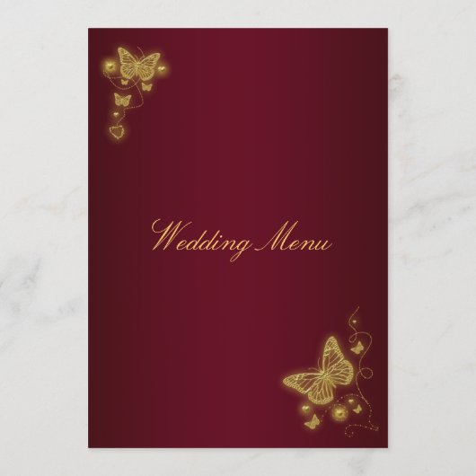 Menu de mariage de papillon d'or de Bourgogne (Dos)