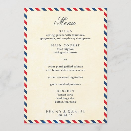 Menu de mariage de par avion (Devant)