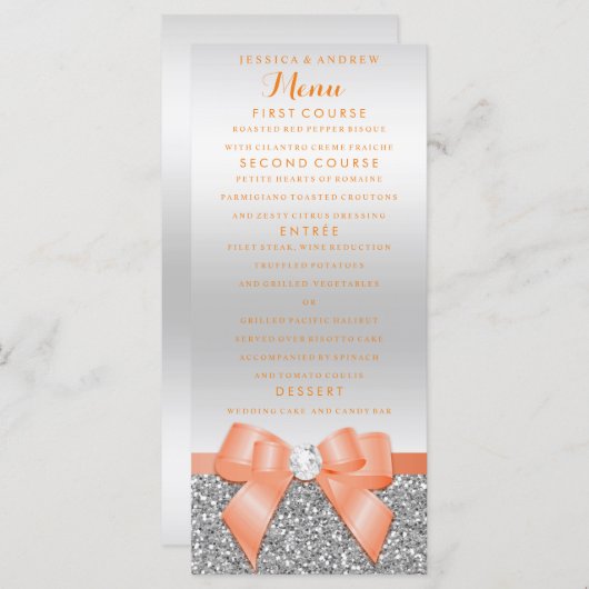 Menu de Mariage de Parties scintillant de corail r (Devant / Derrière)