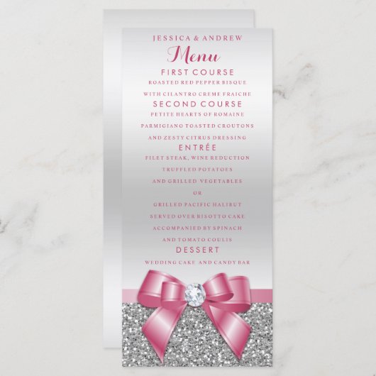 Menu de Mariage de Parties scintillant romantique  (Devant / Derrière)