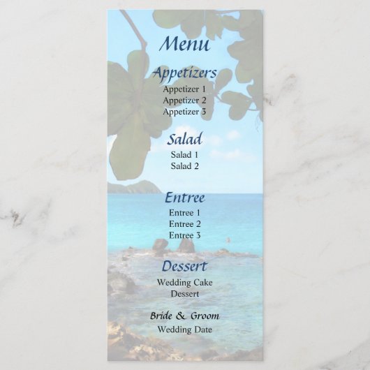 Menu de mariage de Peaceful Beach St. Thomas (Devant)