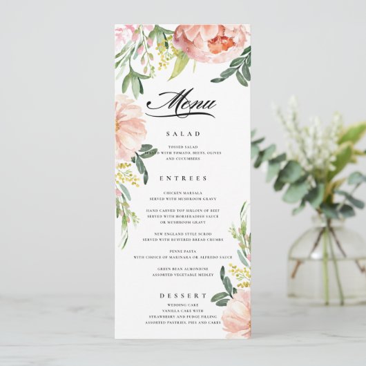 Menu de Mariage de pivoine rose pâle (Debout devant)