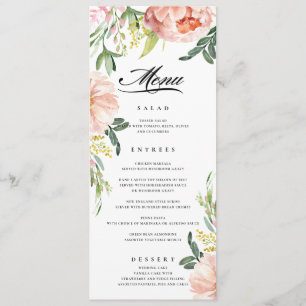 Menu de Mariage de pivoine rose pâle