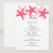 Menu de mariage de plage Coral Starfish Dinner (Devant / Derrière)