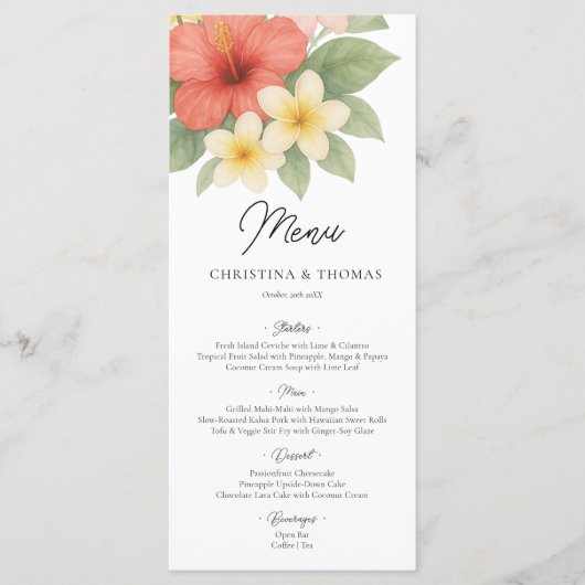 Menu de mariage de plage d'aquarelle tropicale (Devant)