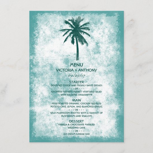Menu de mariage de plage de palmier tropical (Devant)