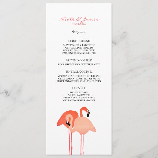 Menu de mariage de plage Flamants roses roses (Devant)