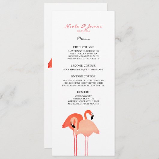 Menu de mariage de plage Flamants roses roses (Devant / Derrière)